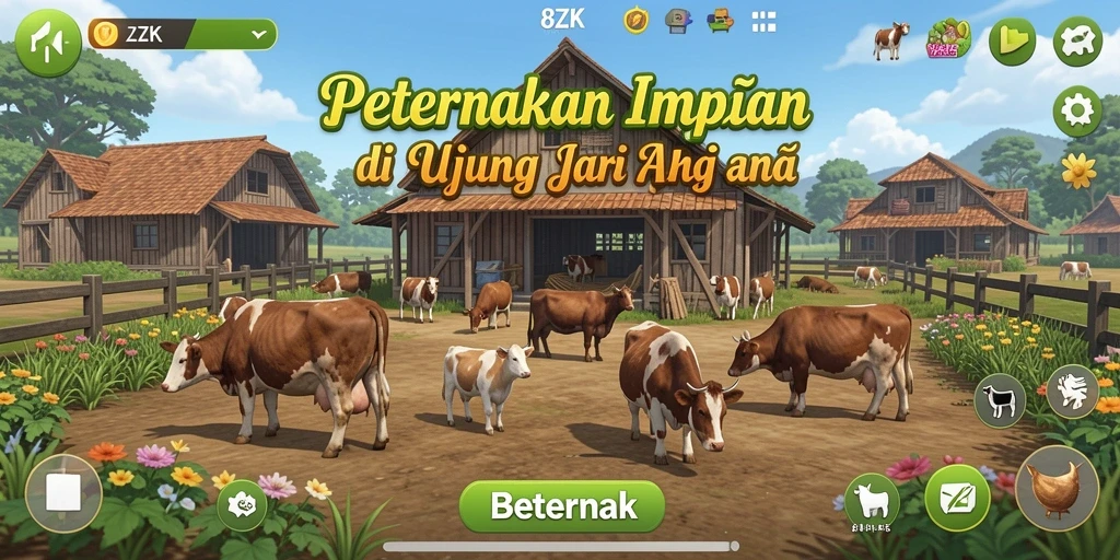 Antarmuka permainan Beternak 8ZK yang menarik dan interaktif.