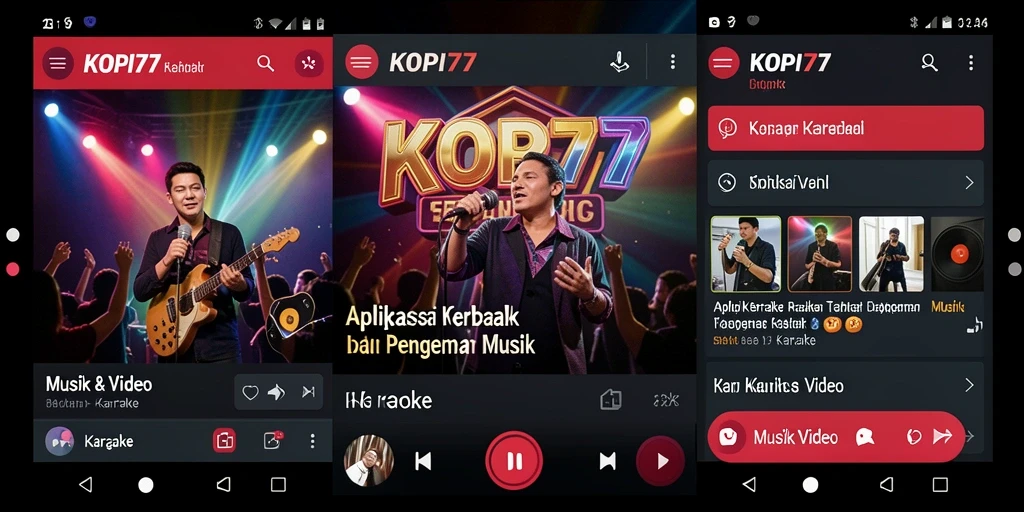 Antarmuka pengguna KOPI77 yang intuitif dan menarik untuk karaoke.
