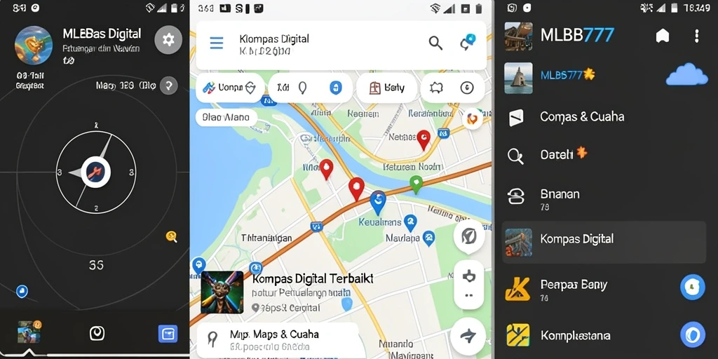 Antarmuka MLBB777 menampilkan kompas digital yang stylish dan informatif.