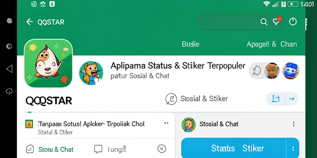 Tampilan antarmuka aplikasi QQSTAR untuk Status & Stiker yang menarik