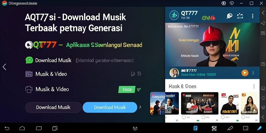 Tampilan antarmuka QT777 yang sederhana dan fungsional untuk Download Musik.