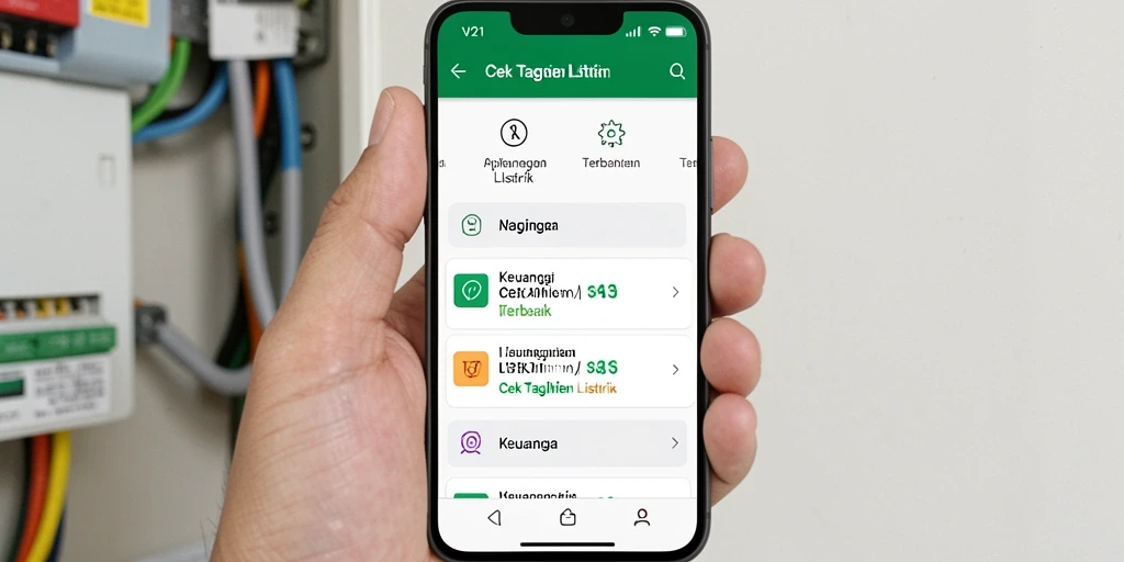 Tampilan antarmuka aplikasi V21 untuk cek tagihan listrik yang user-friendly.